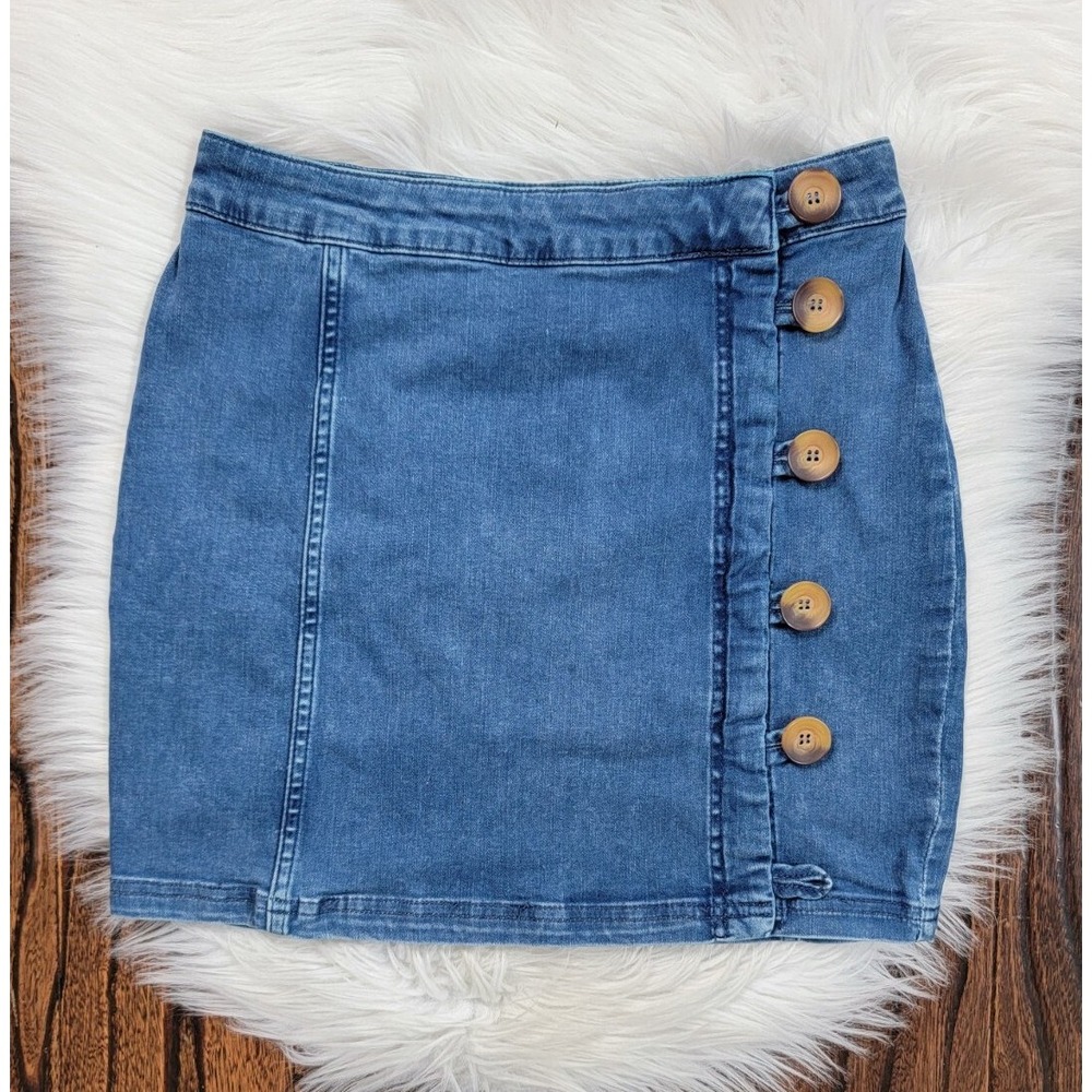 Free People Button Front Stretchy Denim Mini Skirt Women's Size 6